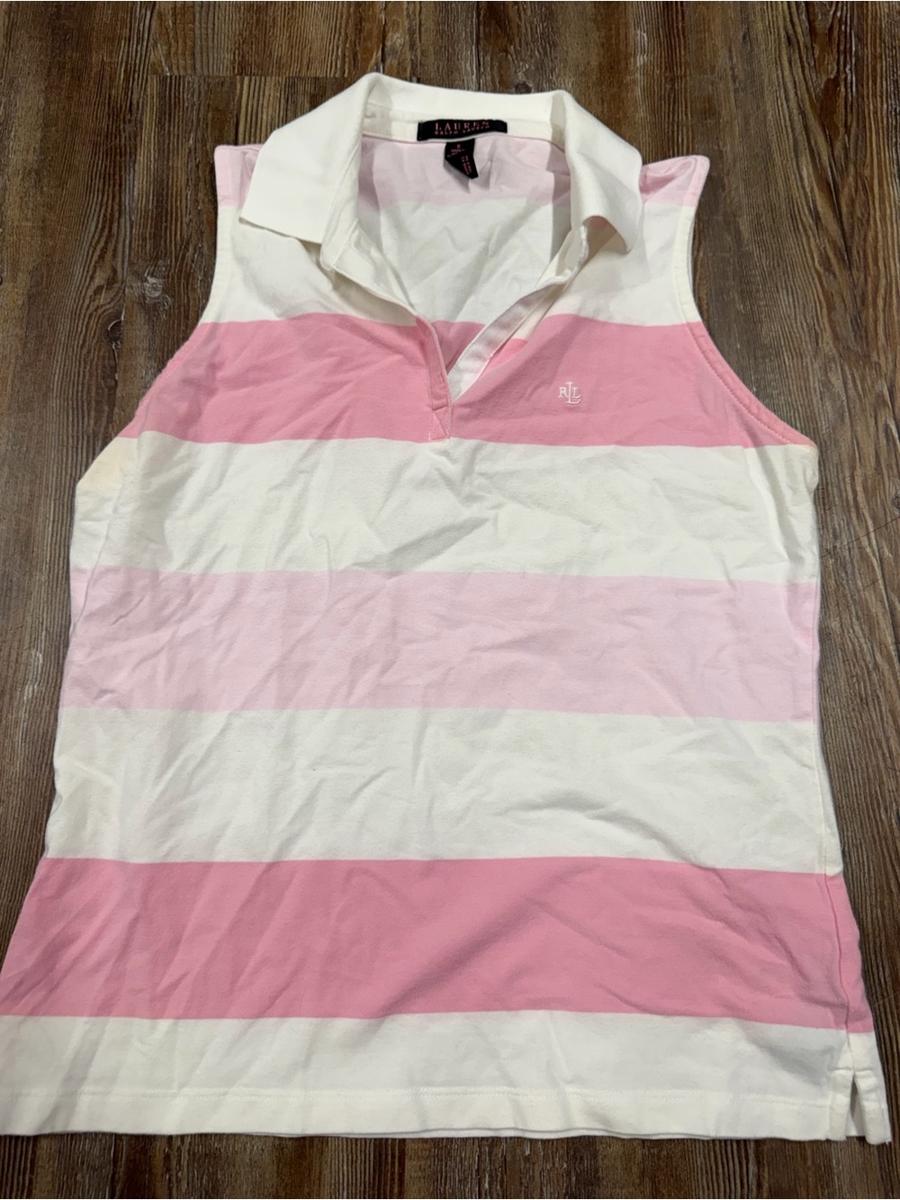 Y2K Ralph Lauren preppy pink and white striped cotton polo shirt in a S